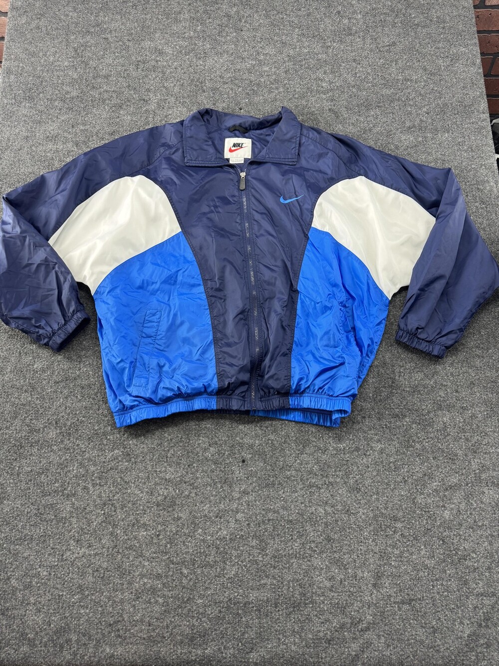 Vintage Nike Windbreaker Jacket Mens 2XL Blue Colorblock Full Zip Lined Swoosh